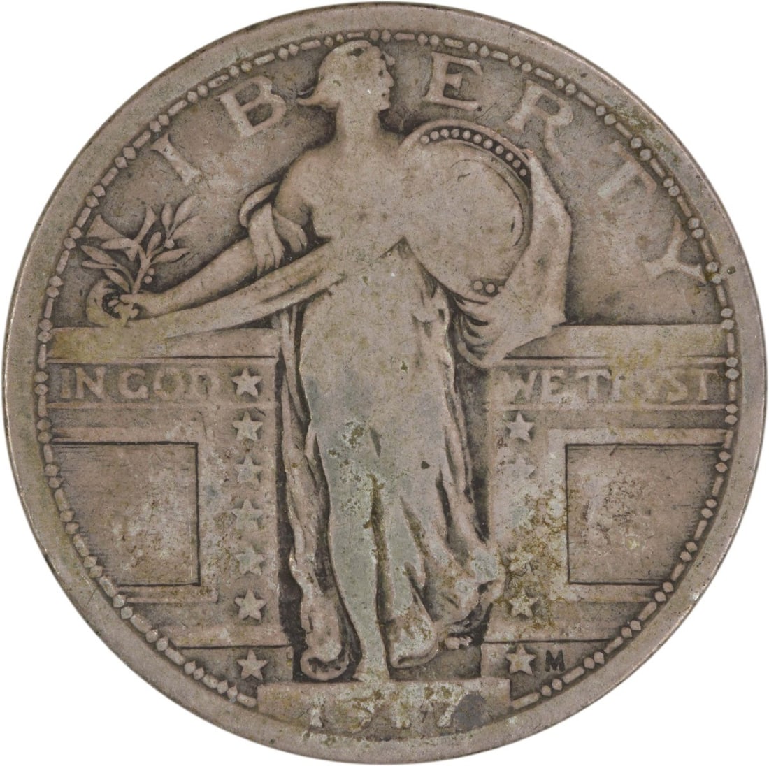 1917 Standing Liberty Silver Quarter Type 1 90% Silver Uncertified: 1917 Standing Liberty Silver Quarter Type 1 90% Silver Uncertified This 1917 Standing Liberty Silver Quarter, Type 1, is a notable piece of American coinage. Minted in Philadelphia, this coin features