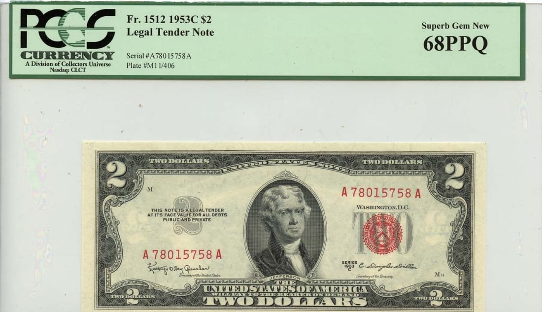 1953 $2 Legal Tender Note FR#1512 PCGS Superb Gem 68 PPQ (1 of 2)