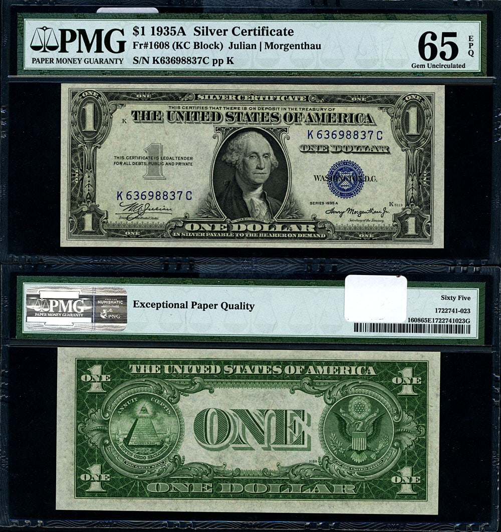 1935-A $1 Silver Certificate K-C Block PMG Gem CU65 EPQ (1 of 3)