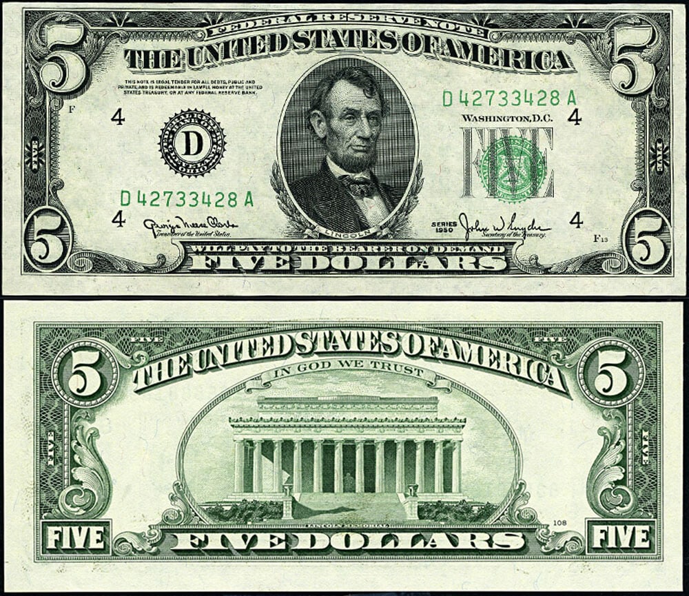 1950 $5 Federal Reserve Note Cleveland D-A Block Choice Uncirculated (1 of 3)