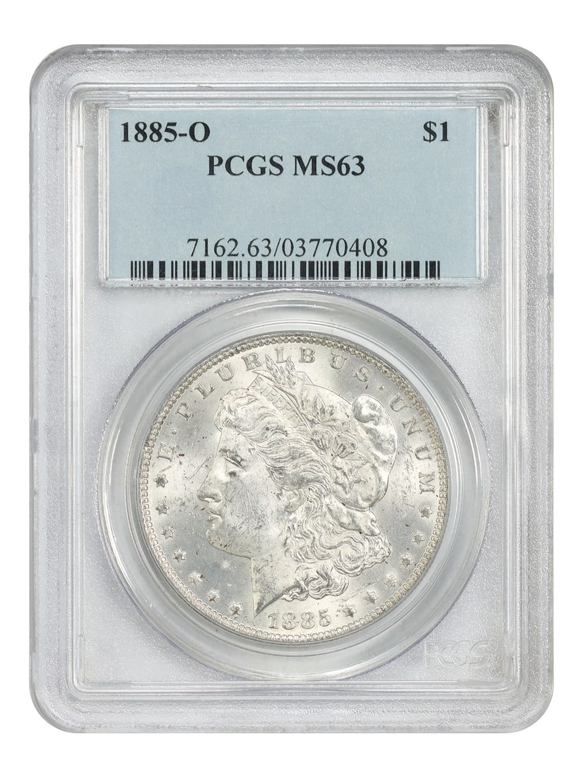 1885 New Orleans Morgan Dollar PCGS MS63: 1885 New Orleans Morgan Dollar PCGS MS63 This is an 1885 Morgan Dollar struck at the New Orleans Mint, graded MS63 by PCGS. The coin is uncirculated and belongs to the popular Morgan Dollar series. It