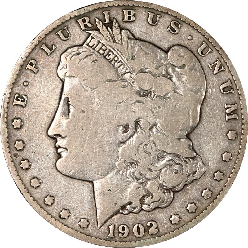 1902 S Morgan dollar silver: 1902 S Morgan dollar silver This 1902-S Morgan Silver Dollar is a circulated coin from the United States, minted in San Francisco. Composed of silver with a fineness of 0.9, it is an un-certified, pre