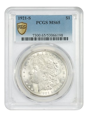 1921-S Morgan Dollar PCGS MS65 San Francisco Mint Final Year: 1921-S Morgan Dollar PCGS MS65 San Francisco Mint Final Year This 1921-S Morgan Dollar represents the final year of Morgan dollar production at the San Francisco Mint, marking the transition to the Pe