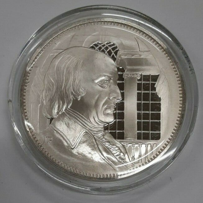Lewis Morris Sterling Silver Medal from Franklin Mint Declaration Signers Series: Lewis Morris Sterling Silver Medal from Franklin Mint Declaration Signers Series This Franklin Mint sterling silver medal is part of a series honoring the 56 signers of the Declaration of Independence