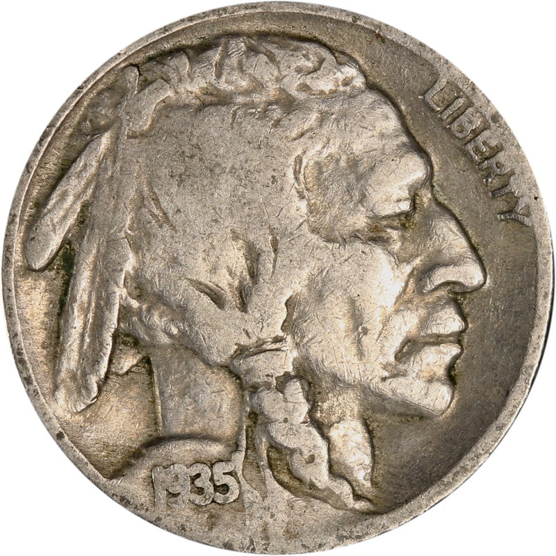 1935 Philadelphia Buffalo Nickel Doubled Die Reverse: 1935 Philadelphia Buffalo Nickel Doubled Die Reverse This 1935-P Buffalo Nickel features a doubled die reverse and was minted in Philadelphia. Made of nickel, this circulated coin is from the United S