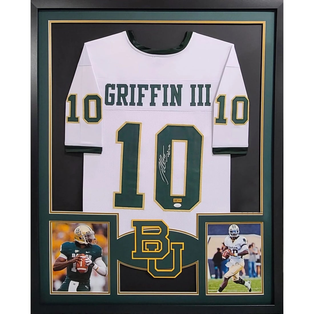 JSA Authenticated Framed Baylor RG III Signed Jersey Heisman: JSA Authenticated Framed Baylor RG III Signed Jersey Heisman This framed Baylor jersey is autographed by Robert Griffin III (RG III), the 2011 Heisman Trophy winner. The jersey is professionally frame