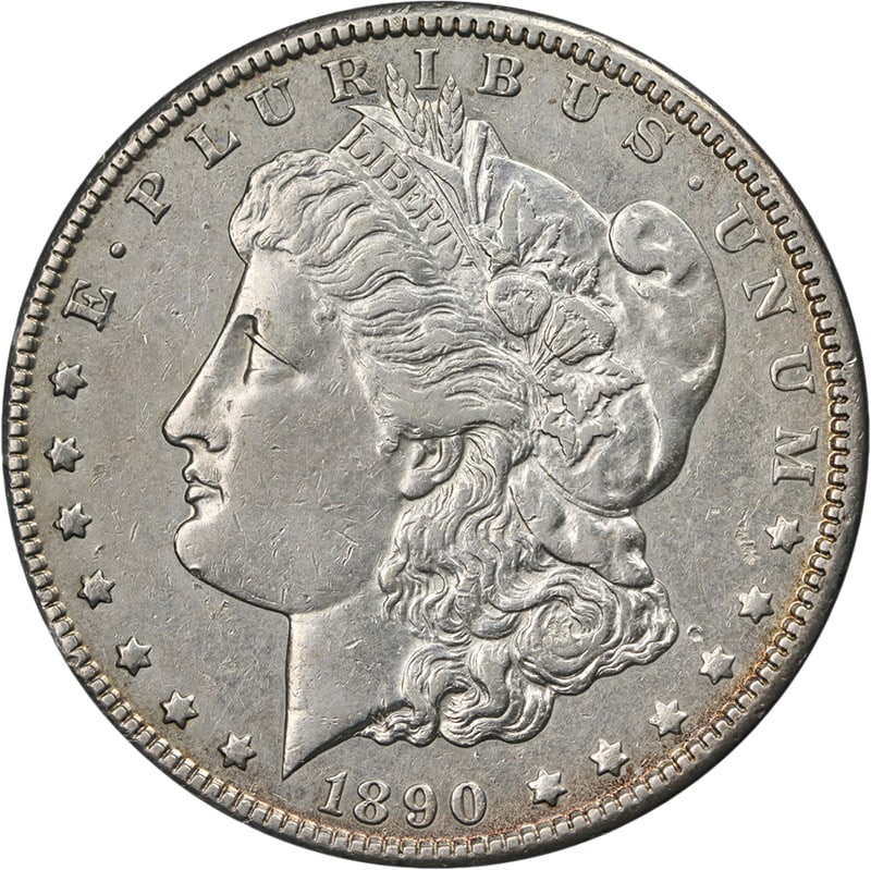 1890 CC Morgan Dollar Silver XF AU Nice Strike: 1890 CC Morgan Dollar Silver XF AU Nice Strike This 1890-CC Morgan Silver Dollar is a circulated coin graded as Choice XF/AU. It features attractive eye appeal, with notable luster, sharp strike, plea