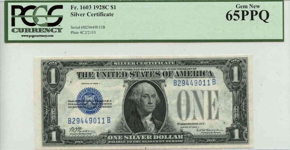1928C $1 Silver Certificate FR#1603 PCGS Gem 65 (1 of 2)
