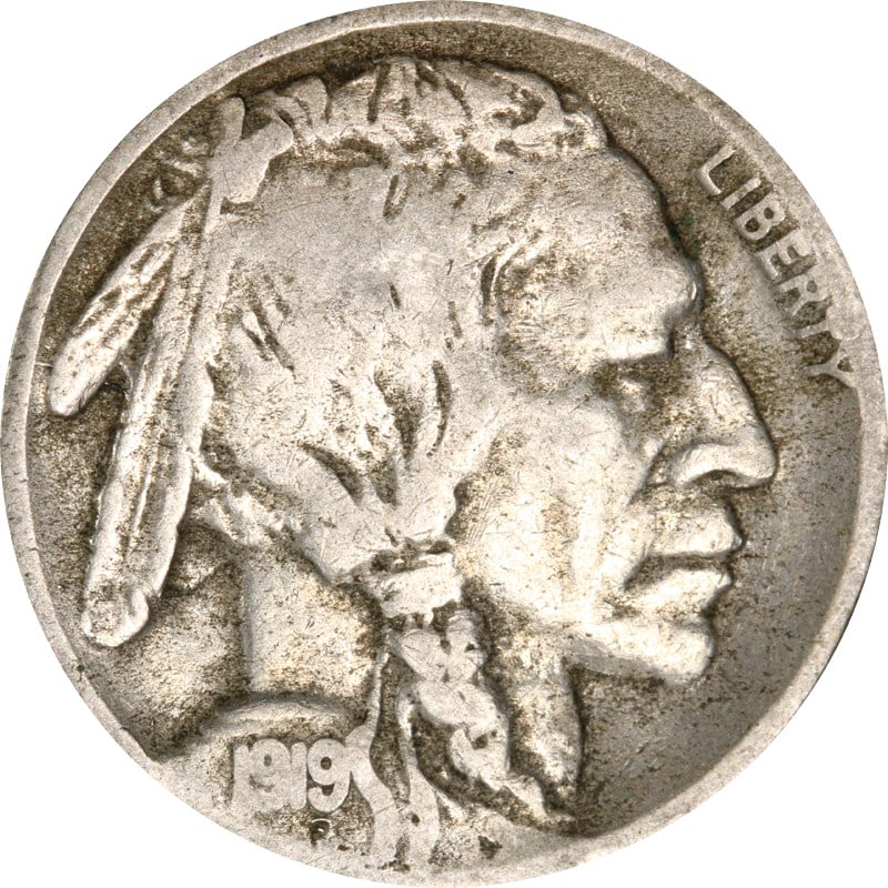 1919-D Buffalo Nickel Circulated Nickel Coin American Classic: 1919-D Buffalo Nickel Circulated Nickel Coin American Classic This is a 1919-D Buffalo Nickel, a classic piece of American numismatics. It features the iconic Native American and buffalo designs that 