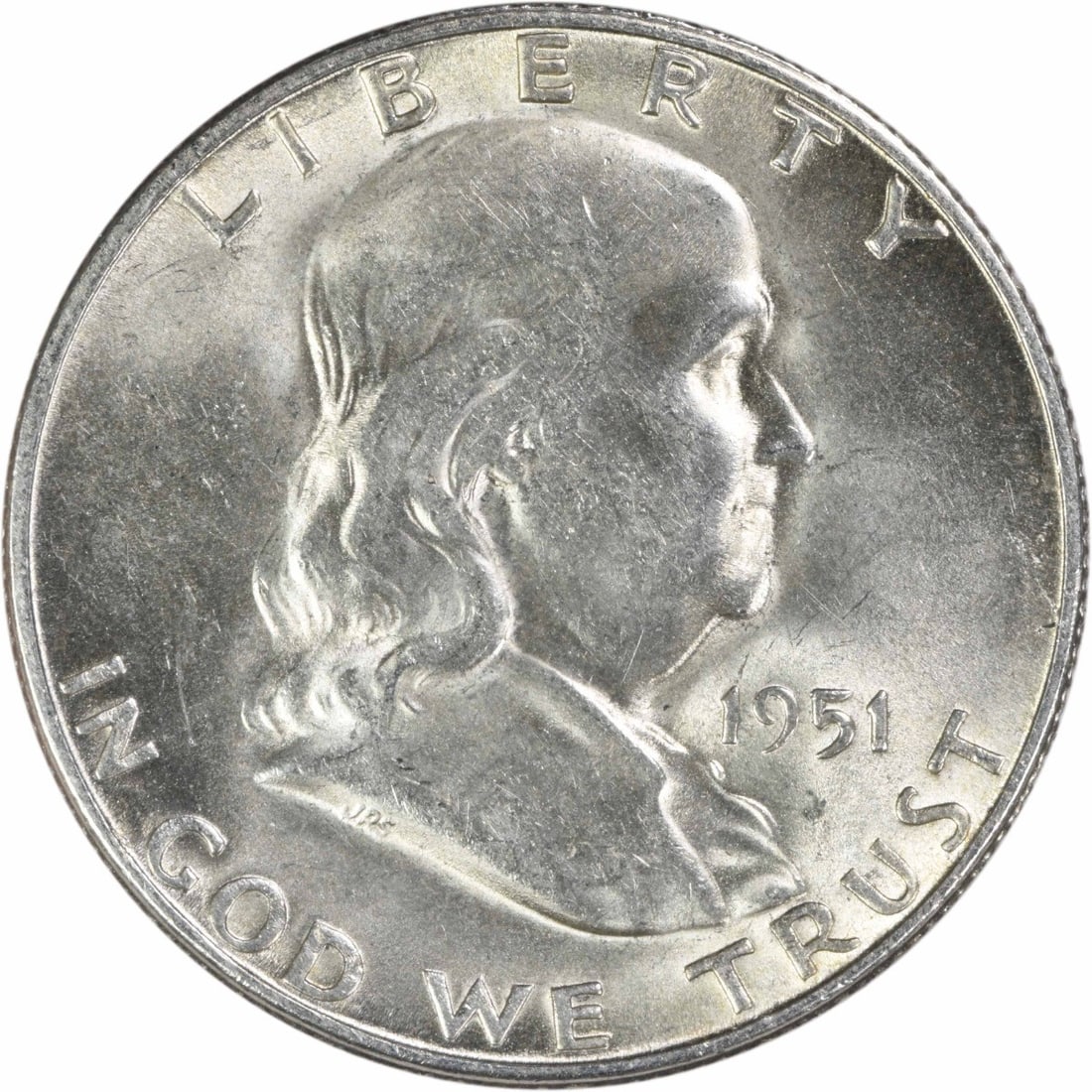 1951 San Francisco Franklin Half Dollar 90 Percent Silver AU Uncertified: 1951 San Francisco Franklin Half Dollar 90 Percent Silver AU Uncertified This 1951-S Franklin Half Dollar is composed of 90% silver and 10% copper. Struck at the San Francisco Mint, the coin is in AU 