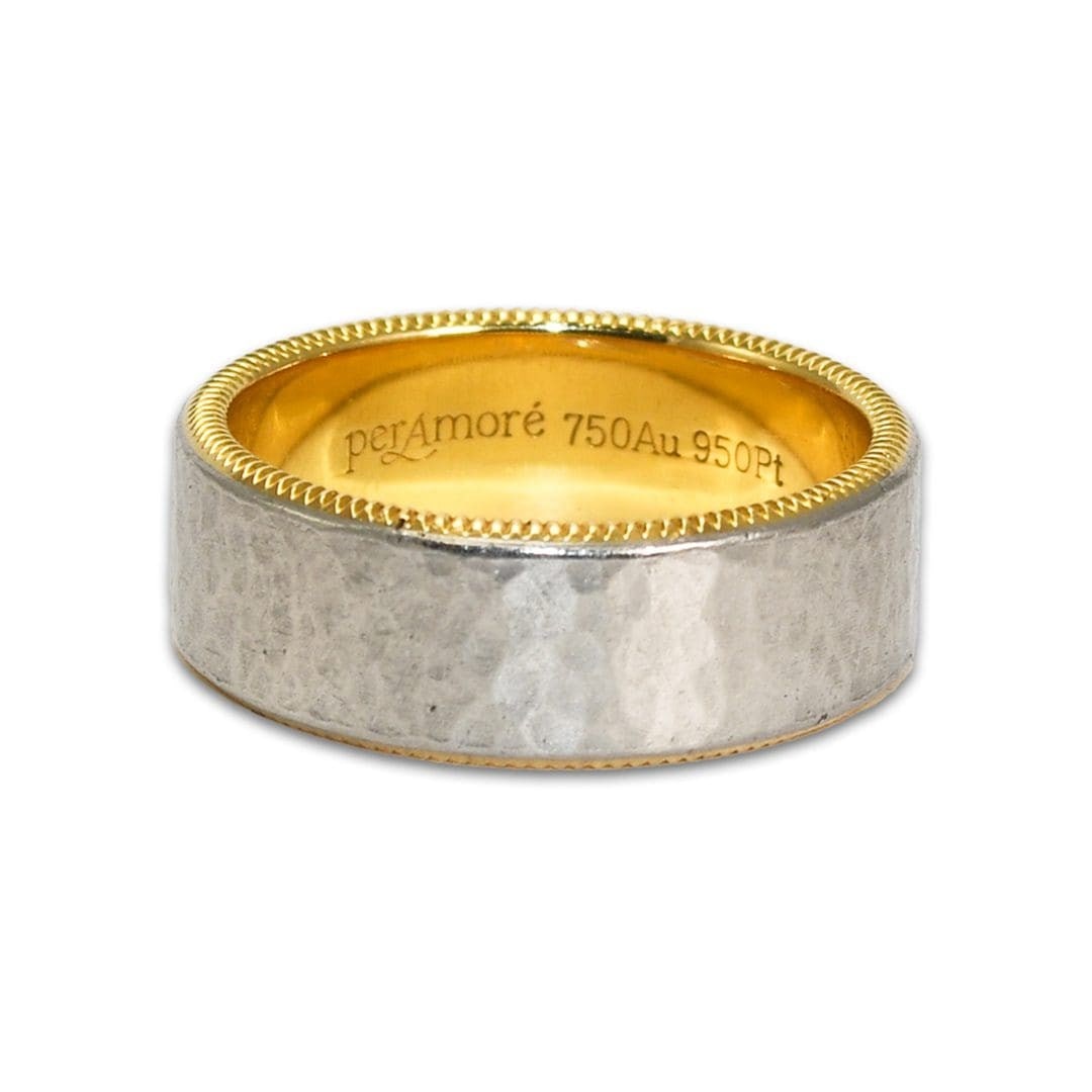 PerAmore Men's Platinum and 18K Yellow Gold Wedding Band: PerAmore Men's Platinum and 18K Yellow Gold Wedding Band This men's PerAmore wedding band features a sophisticated blend of platinum and 18K yellow gold. The top of the ring is crafted from platinum w