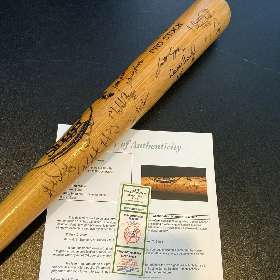Derek Jeter 1994 Tampa Yankees Team Signed Bat with JSA COA (1 of 12)