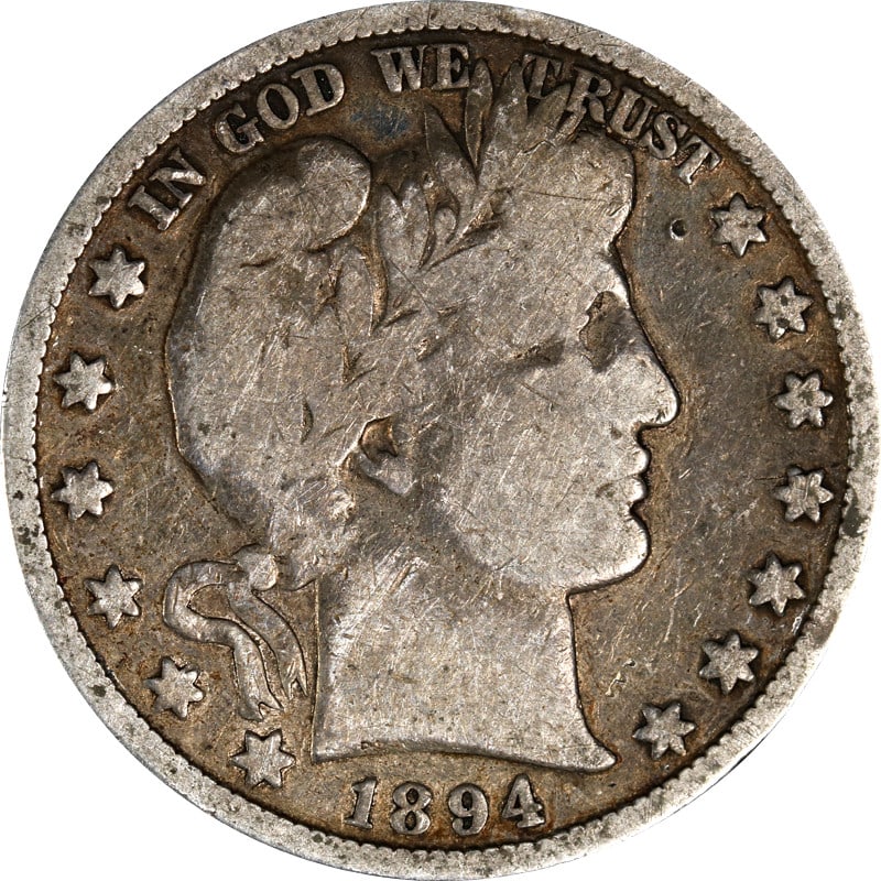 1894 Philadelphia Mint Barber Silver Half Dollar United States: 1894 Philadelphia Mint Barber Silver Half Dollar United States This is an 1894-P Barber Half Dollar from the United States, composed of 90% silver. The coin is circulated and uncertified, and is offer
