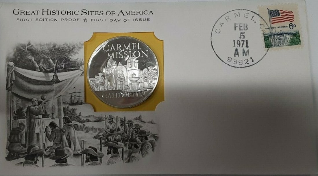 Franklin Mint Carmel Mission 1971 Sterling Silver Medal First Day Cover (1 of 2)