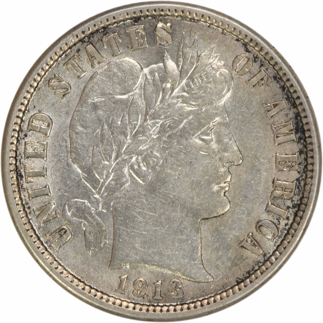 1913 Barber Silver Dime AU Uncertified 10C Philadelphia Mint (1 of 2)