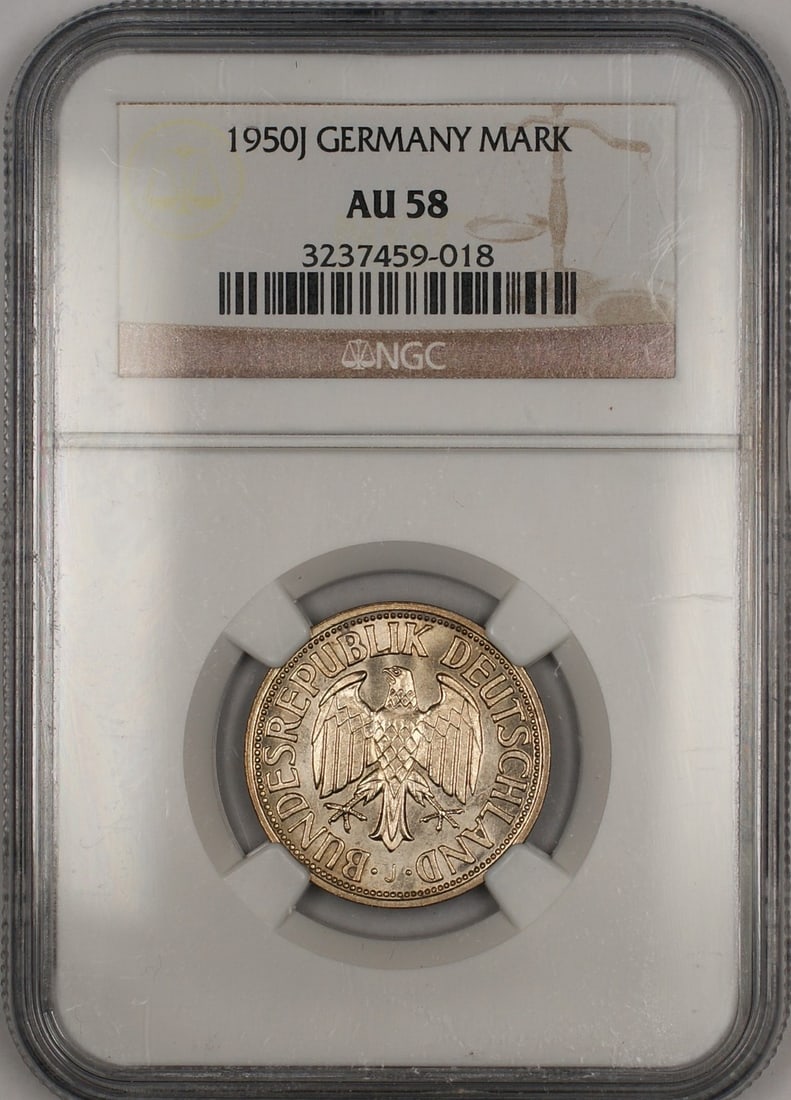 NGC AU58 1950-J German Mark Coin (1 of 2)