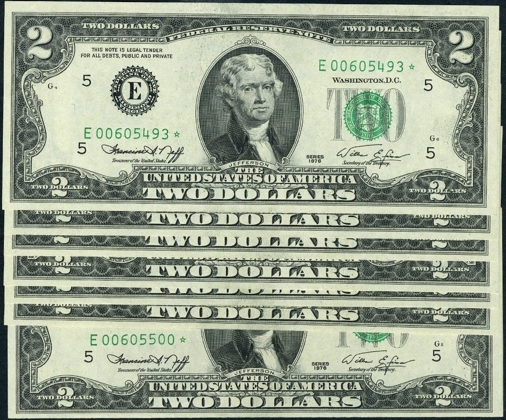 8 Consecutive $2 1976 Federal Reserve Star Notes CH Gem CU (1 of 2)