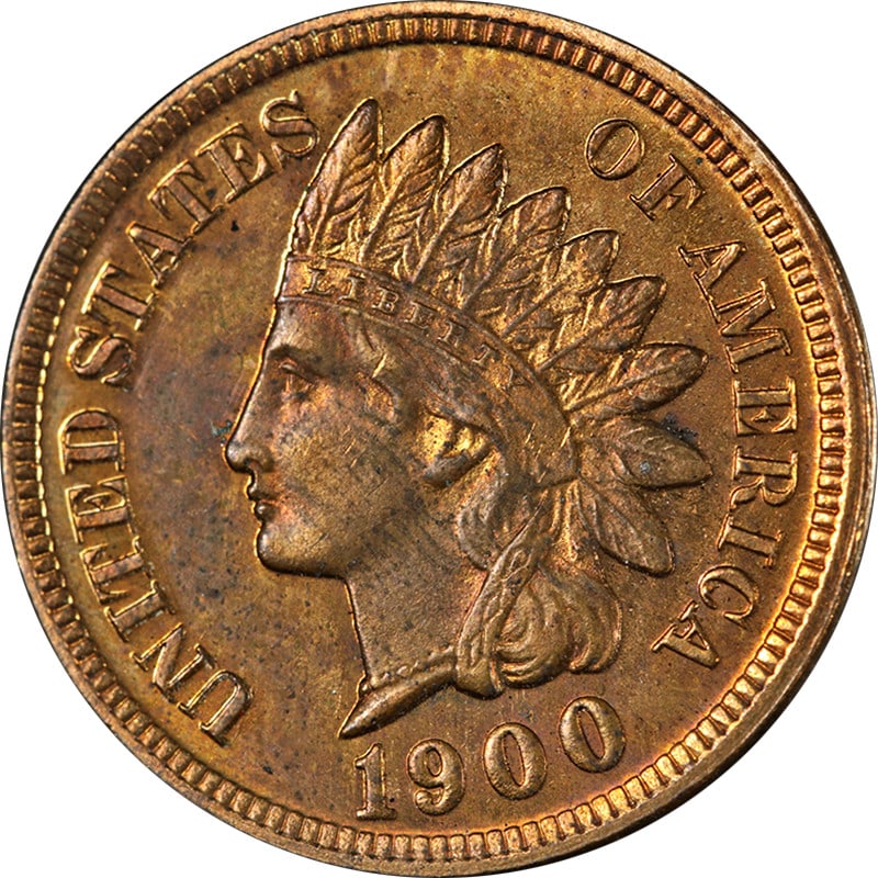 1900 Indian Cent Uncirculated Copper Coin Nice Luster Strong Strike: 1900 Indian Cent Uncirculated Copper Coin Nice Luster Strong Strike This 1900 Indian Cent exhibits nice luster and a strong strike, making it a remarkable addition to any collection. The obverse shows