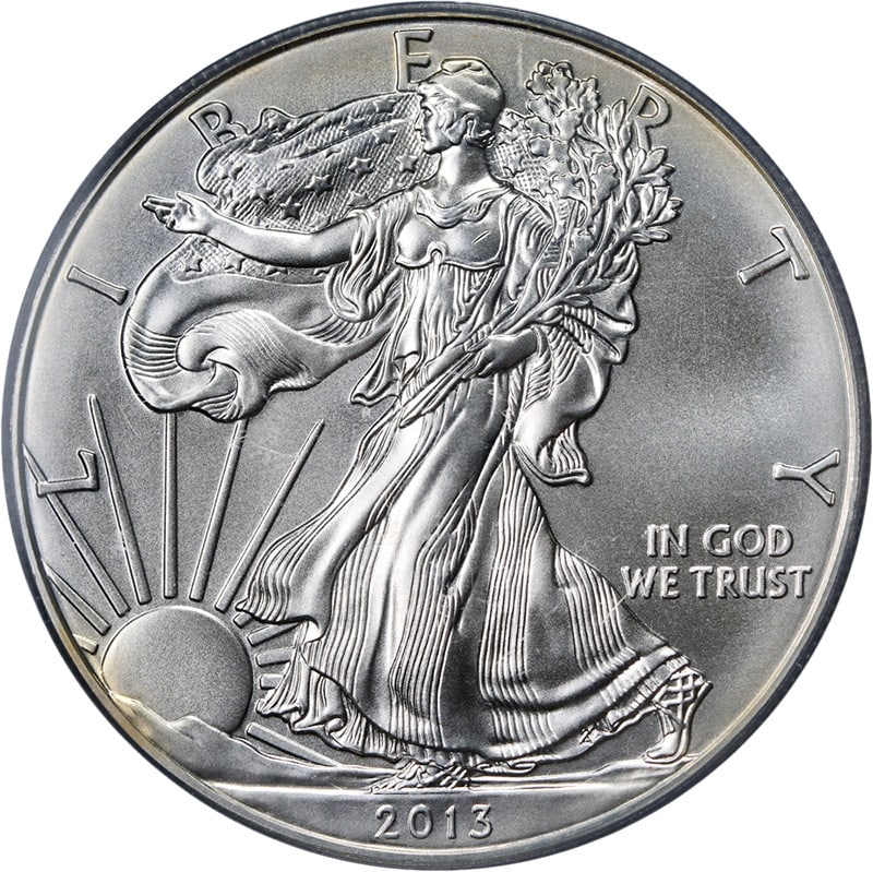 PCGS MS69 2013 Silver Eagle Dollar First Strike Flag Label: PCGS MS69 2013 Silver Eagle Dollar First Strike Flag Label This is a 2013 Silver American Eagle $1 coin, certified by PCGS with a grade of MS69. It features the First Strike Flag Label and is composed