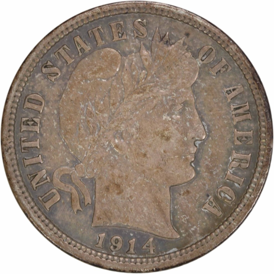 1914-D Barber Silver Dime AU Uncertified 10C Coin: 1914-D Barber Silver Dime AU Uncertified 10C Coin This 1914-D Barber Silver Dime is a remarkable piece of numismatic history, featuring a stunning design by Charles E. Barber. The coin is in AU (About
