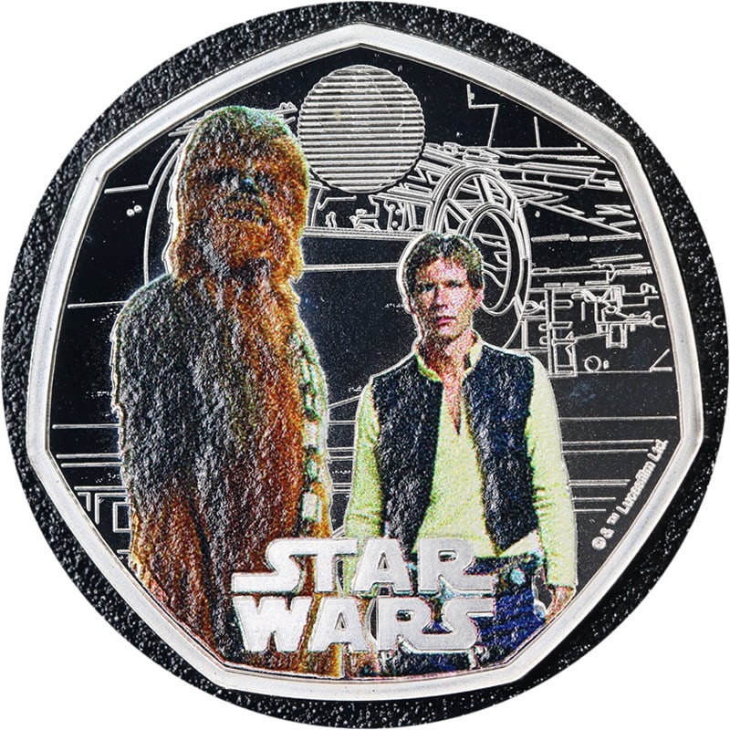 2024 Great Britain 50 Pence Silver Star Wars Han Solo Chewbacca (1 of 3)