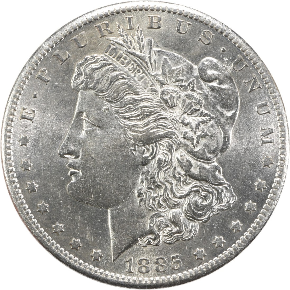 Uncirculated 1885 San Francisco Morgan Dollar Silver BU Uncertified: Uncirculated 1885 San Francisco Morgan Dollar Silver BU Uncertified This is an uncirculated 1885-S Morgan Silver Dollar from the United States. The coin is composed of silver and features a brilliant 