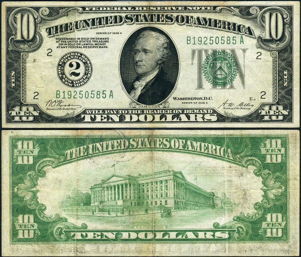 1928-A New York $10 Federal Reserve Note B-A Block VF (1 of 3)