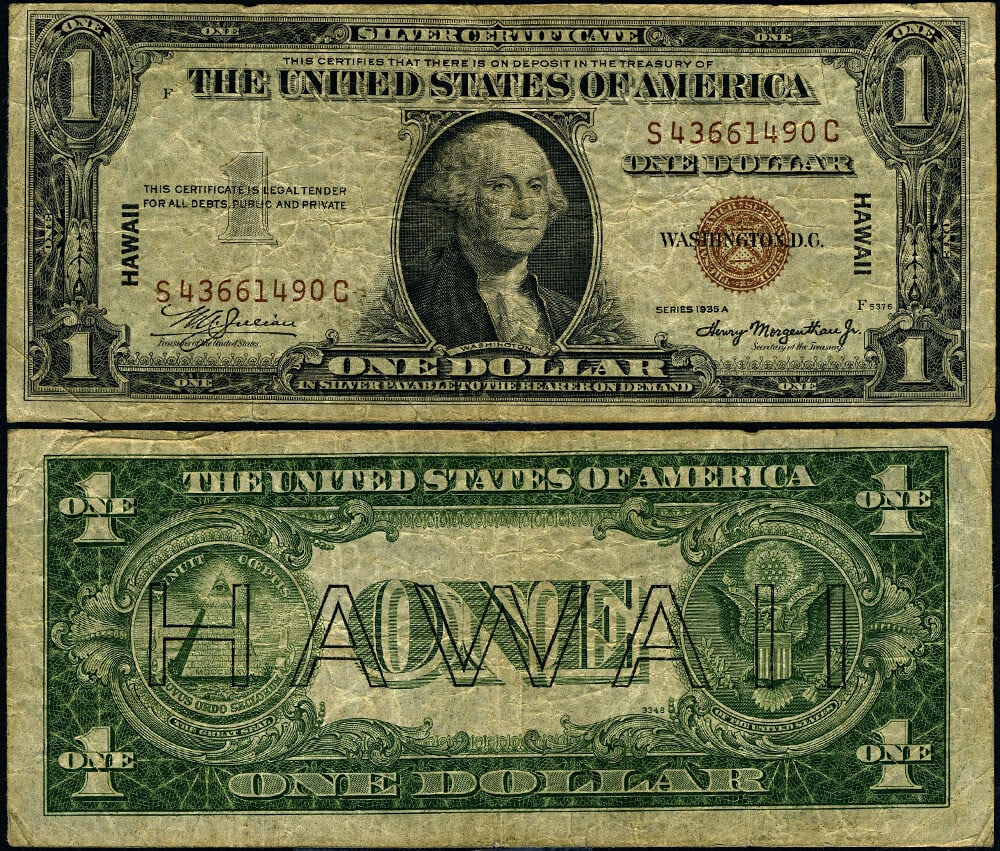 1935-A $1 Hawaii Note FR. 2300 S-C Block Circulated Fine+: 1935-A $1 Hawaii Note FR. 2300 S-C Block Circulated Fine+ This $1 Hawaii Note, Series 1935-A (FR. 2300), is a notable piece from World War II history. It features original paper quality with vibrant c