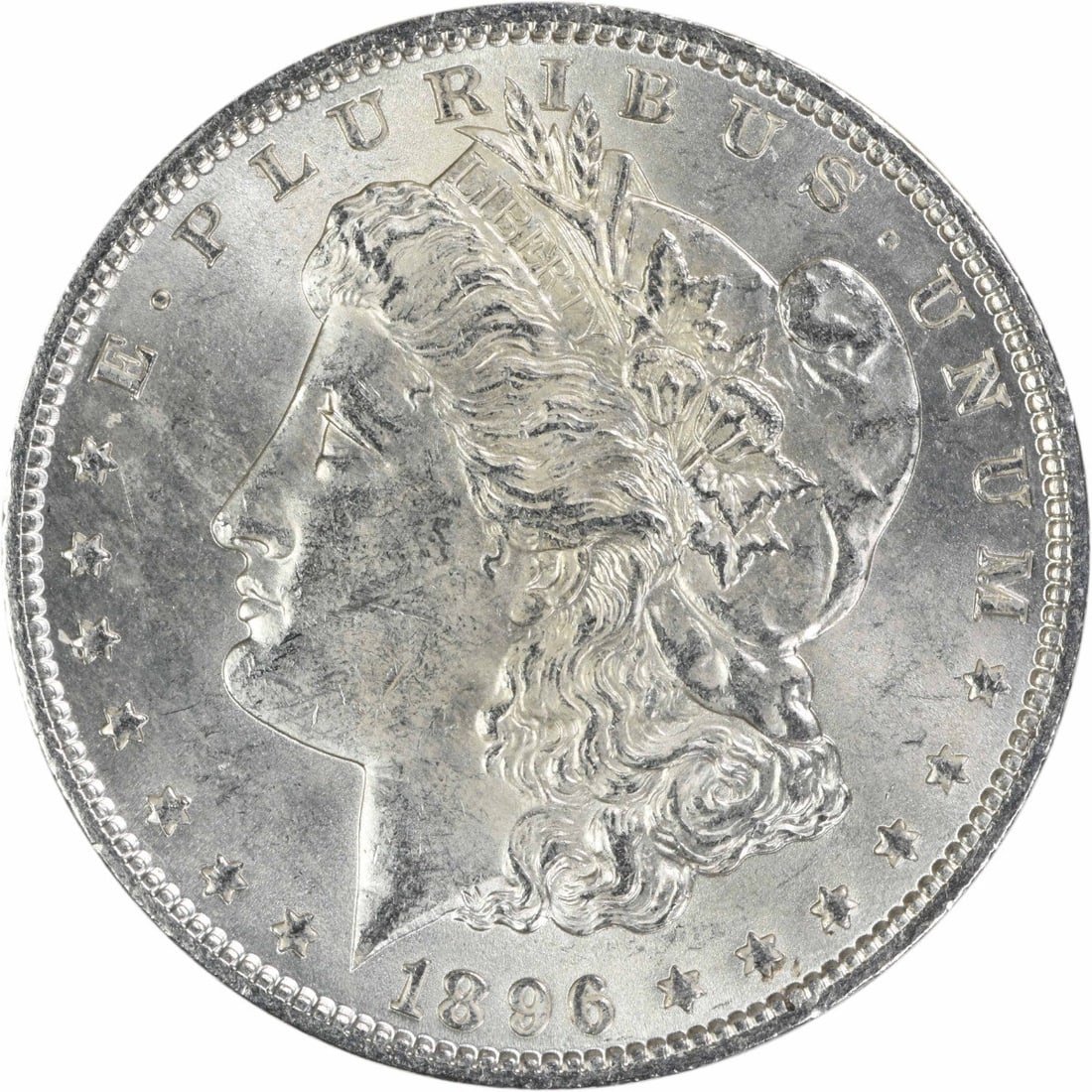 1896 Philadelphia Morgan Dollar AU Uncertified Silver Coin: 1896 Philadelphia Morgan Dollar AU Uncertified Silver Coin This 1896 Morgan Silver Dollar is an attractive example from the Philadelphia Mint, composed of 90% silver and 10% copper. Designed by George