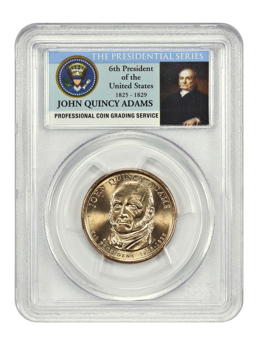 2008 Denver John Quincy Adams Dollar PCGS MS66 First Day Position B: 2008 Denver John Quincy Adams Dollar PCGS MS66 First Day Position B This 2008-D John Quincy Adams $1 coin is a Presidential Dollar graded MS66 by PCGS. It is from Position B and was issued on the Firs