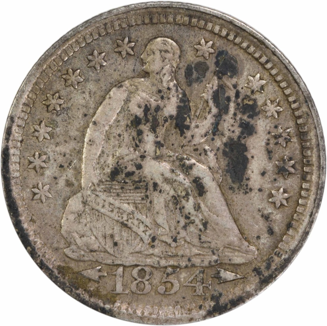 1854 Liberty Seated Half Dime 90% Silver Uncertified Philadelphia: 1854 Liberty Seated Half Dime 90% Silver Uncertified Philadelphia This 1854 Liberty Seated Silver Half Dime is a remarkable piece of American coinage, showcasing the artistry of designer Christian Gob