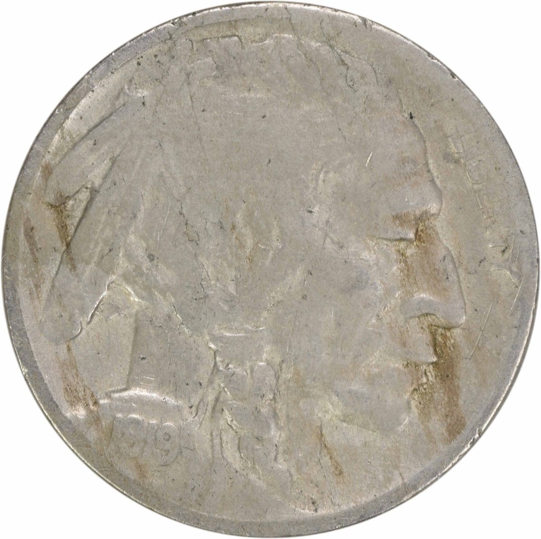 1919-D Buffalo Nickel Circulated Uncertified 5C Coin: 1919-D Buffalo Nickel Circulated Uncertified 5C Coin This 1919-D Buffalo Nickel is a notable piece from the United States, featuring the iconic buffalo design by James Earle Fraser. The coin is in Fai