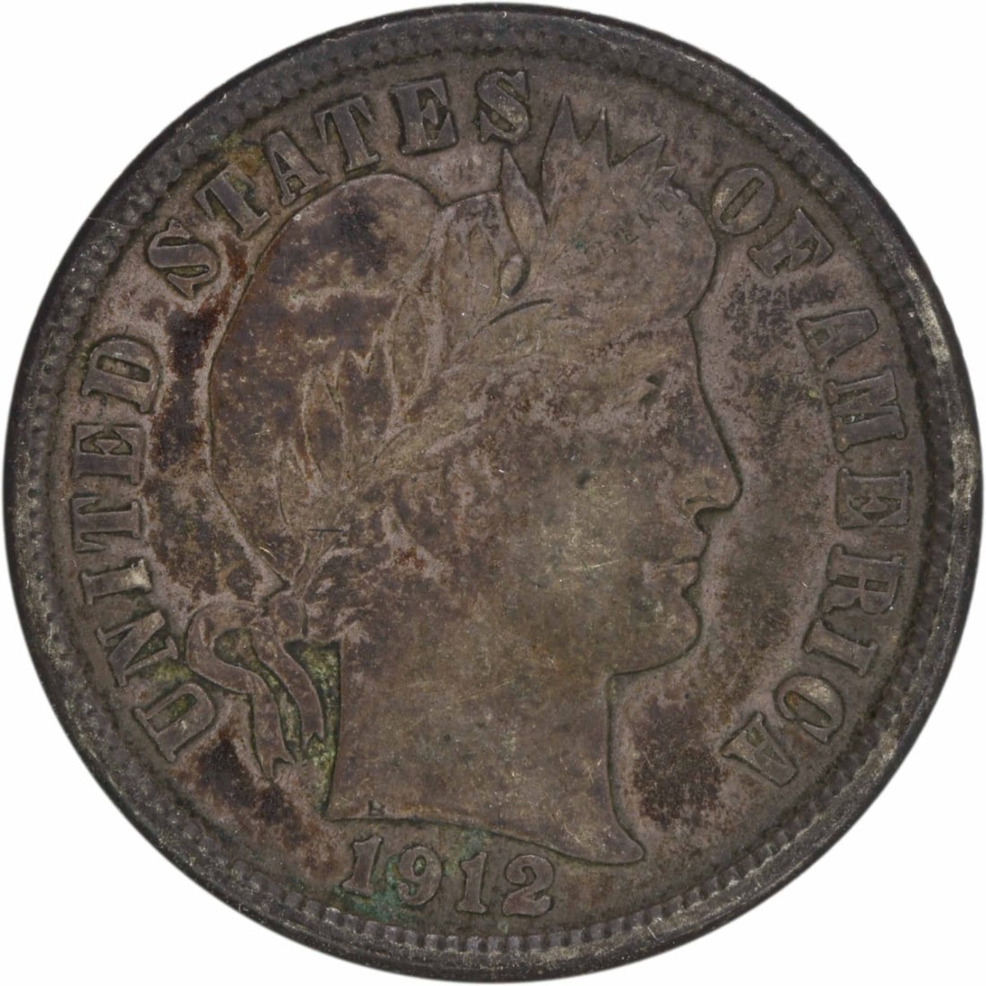 1912 Barber Silver Dime AU Uncertified 10C Coin: 1912 Barber Silver Dime AU Uncertified 10C Coin This 1912 Barber Silver Dime is a notable collectible coin from the United States, featuring the renowned design by Charles E. Barber. Graded as Almost 