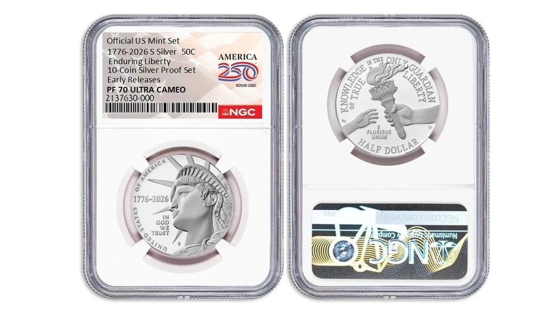 2026-S NGC PF70 Silver Half Dollar Early Releases Enduring Liberty: 2026-S NGC PF70 Silver Half Dollar Early Releases Enduring Liberty This 2026 Proof Silver Half Dollar features the Enduring Liberty design and has been graded PF70 by NGC, indicating a flawless proof 