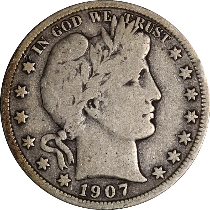 1907 Philadelphia Barber Half Dollar Silver Coin: 1907 Philadelphia Barber Half Dollar Silver Coin This 1907-P Barber Half Dollar is a circulated coin from the United States, composed of silver with a fineness of 0.9. It remains uncertified and is of