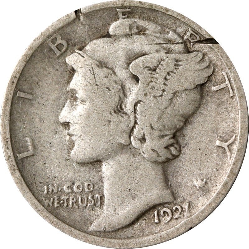 1921 P Silver Mercury Dime Damaged (1 of 2)