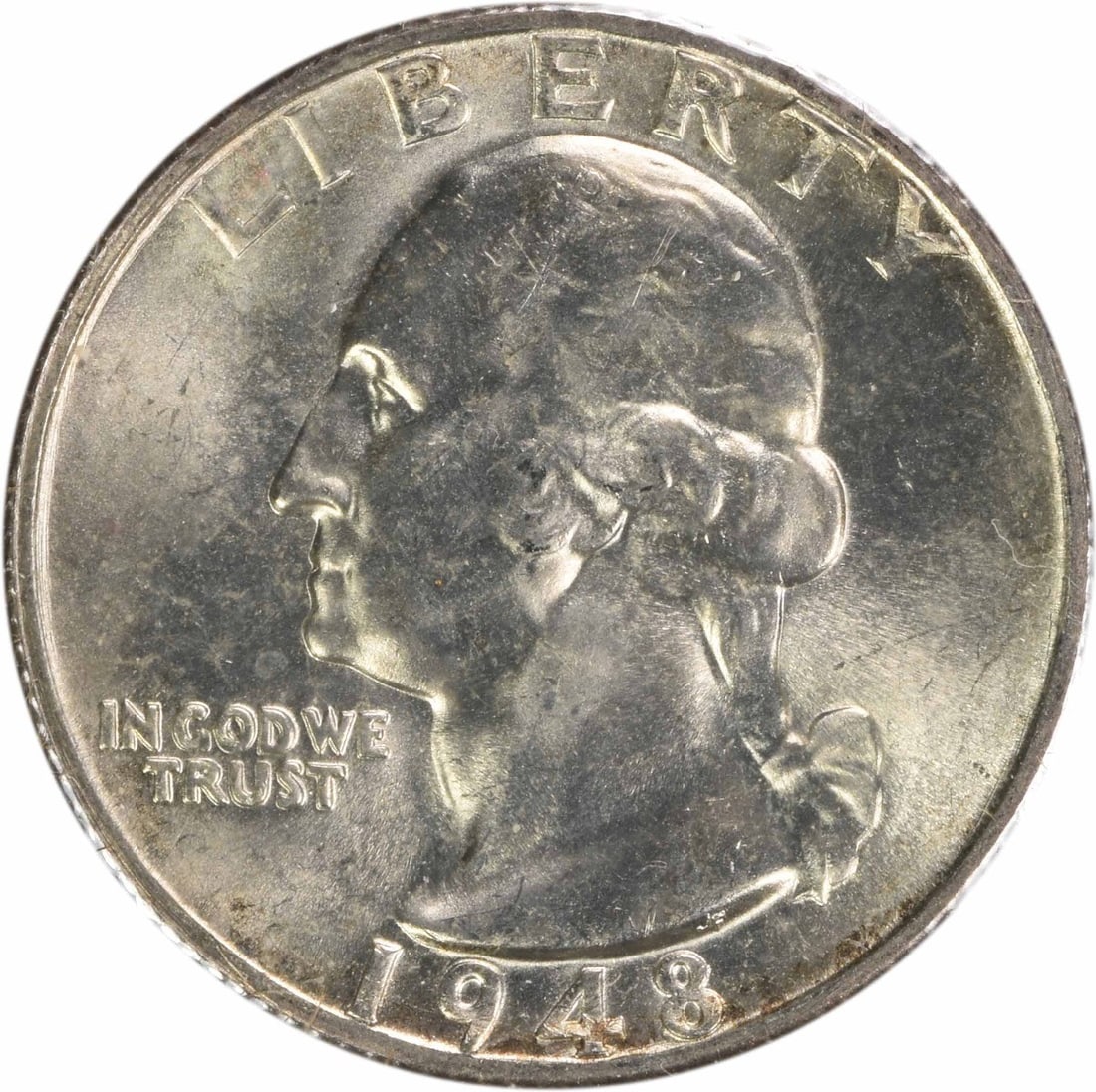 1948-S Silver 25C Washington Quarter DDR 1-R-V Choice BU Uncertified: 1948-S Silver 25C Washington Quarter DDR 1-R-V Choice BU Uncertified This is a 1948-S Washington Silver Quarter featuring a Doubled Die Reverse (DDR 1-R-V). The coin is uncirculated and classified as 