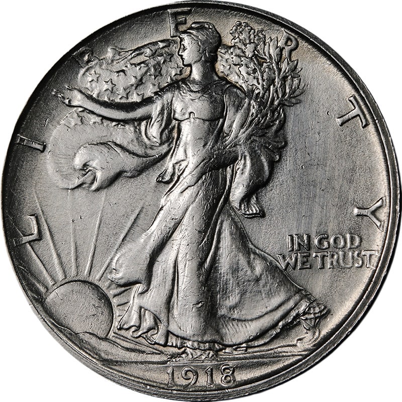 1918-S Walking Liberty Silver Half Dollar AU BU Details: 1918-S Walking Liberty Silver Half Dollar AU BU Details This 1918-S Walking Liberty Half Dollar features decent eye appeal and an average strike. The coin has been harshly cleaned in the past and disp