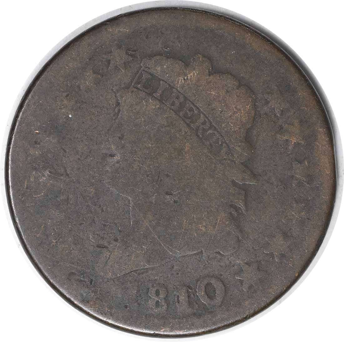 1810 Classic Head Large Cent Copper Coin John Reich 28mm Uncertified: 1810 Classic Head Large Cent Copper Coin John Reich 28mm Uncertified This 1810 Large Cent, a classic piece of numismatic history, features a design by John Reich. Struck at the Philadelphia mint, this