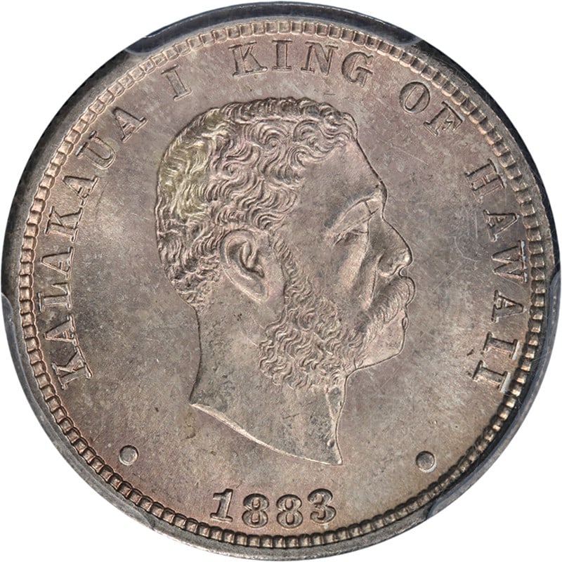 PCGS MS66 CAC 1883 Hawaiian Silver Quarter: PCGS MS66 CAC 1883 Hawaiian Silver Quarter This 1883 Hawaiian Quarter is graded PCGS MS66 and features a CAC sticker, indicating high quality within its grade. Struck in silver with a fineness of 0.9,