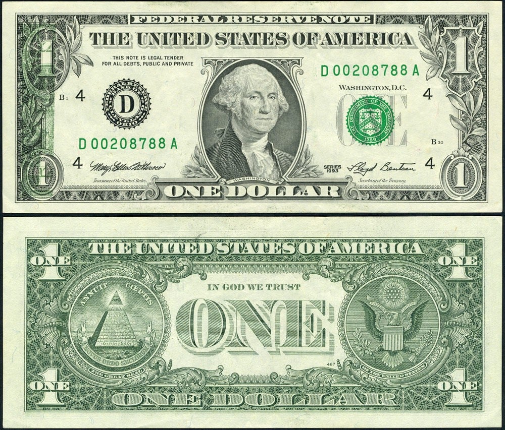 1993 $1 Federal Reserve Note Partial Offset Printing Error AU (1 of 3)