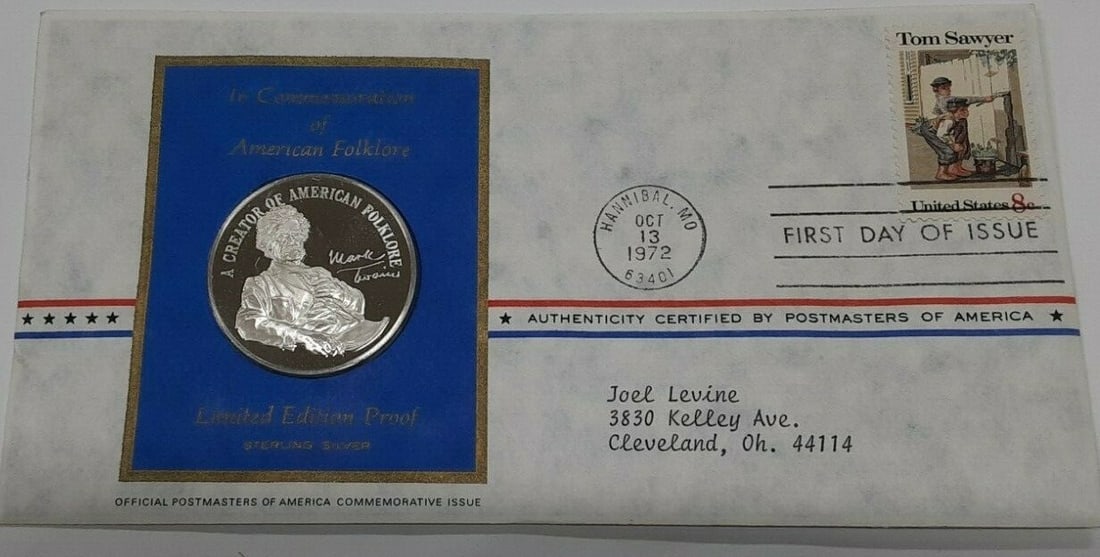 Mark Twain Sterling Silver Medal 1972 Postmasters of America Franklin Mint (1 of 2)