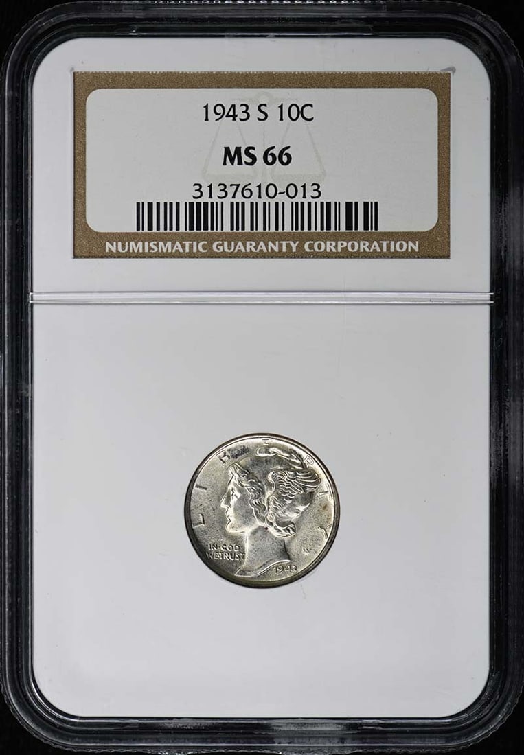 NGC MS66 1943 San Francisco Mercury Dime Ten Cent Coin (1 of 2)