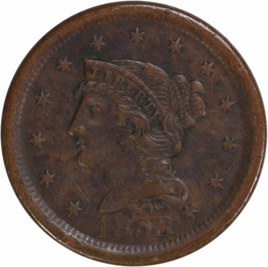 1853 Braided Hair Large Cent EF Uncertified Copper Coin (1 of 2)