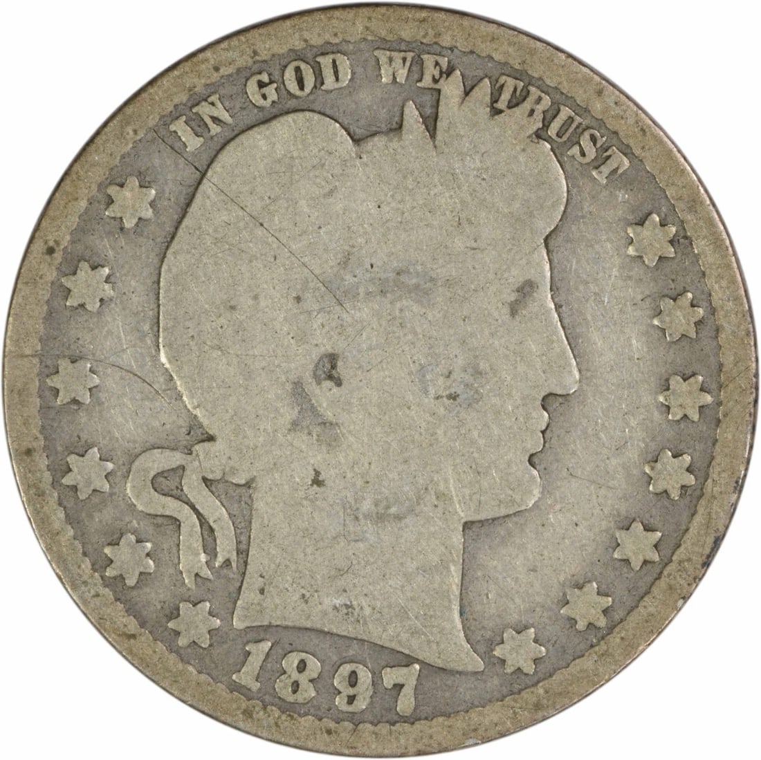 1897 Barber Quarter New Orleans Mint 90 Percent Silver Uncertified: 1897 Barber Quarter New Orleans Mint 90 Percent Silver Uncertified This is a 1897-O Barber Quarter from the United States, designed by Charles E. Barber and minted in New Orleans. The coin is in circu