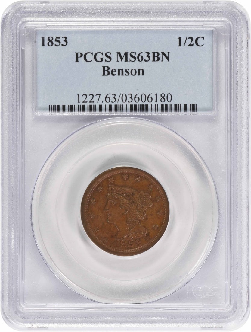 Braided Hair 1853 Half Cent Copper Coin MS63 Brown PCGS Certified (1 of 2)