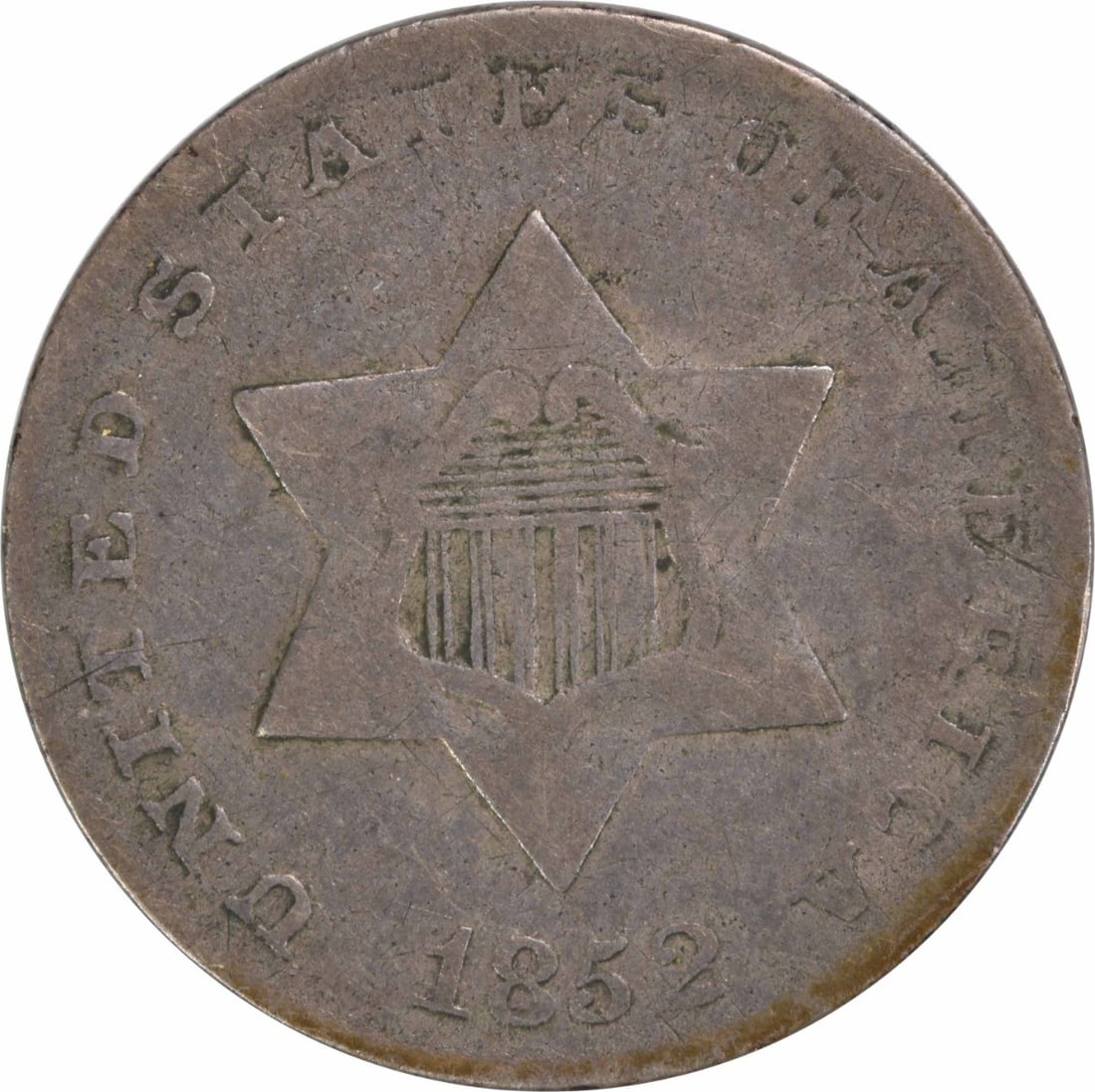 1852 Three Cent Silver Coin Uncertified Philadelphia Mint (1 of 2)