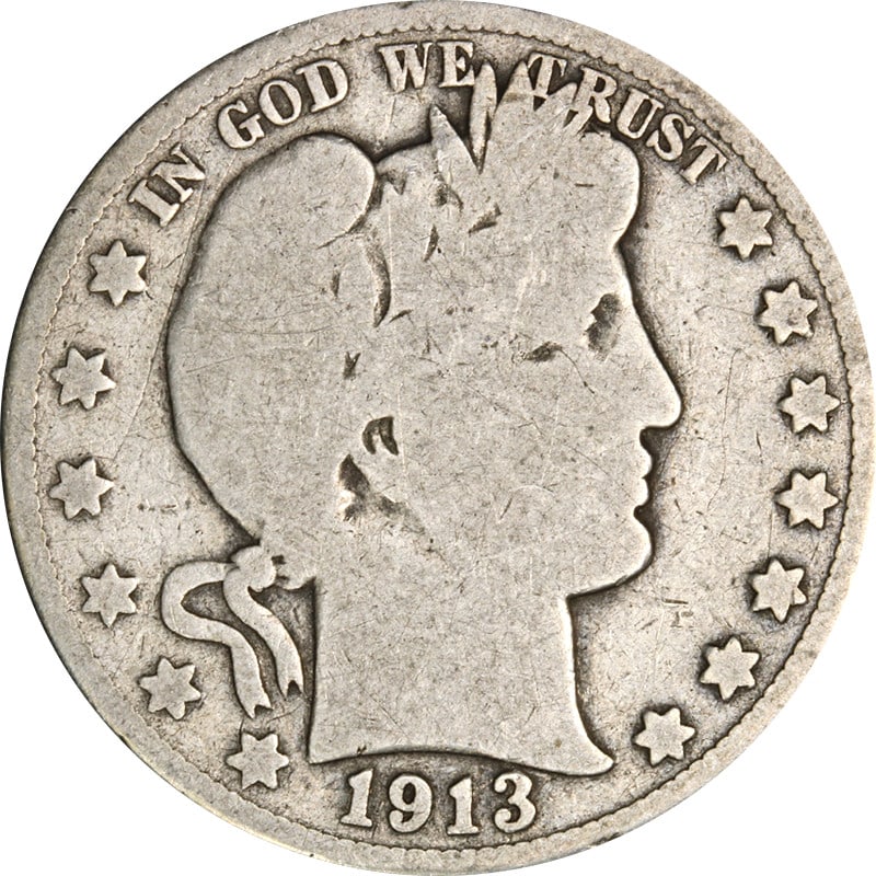 1913 Philadelphia Silver Barber Half Dollar Coin Circulated: 1913 Philadelphia Silver Barber Half Dollar Coin Circulated This is a 1913-P Barber Half Dollar from the United States, minted in Philadelphia. The coin is made of silver and is in circulated, pre-own