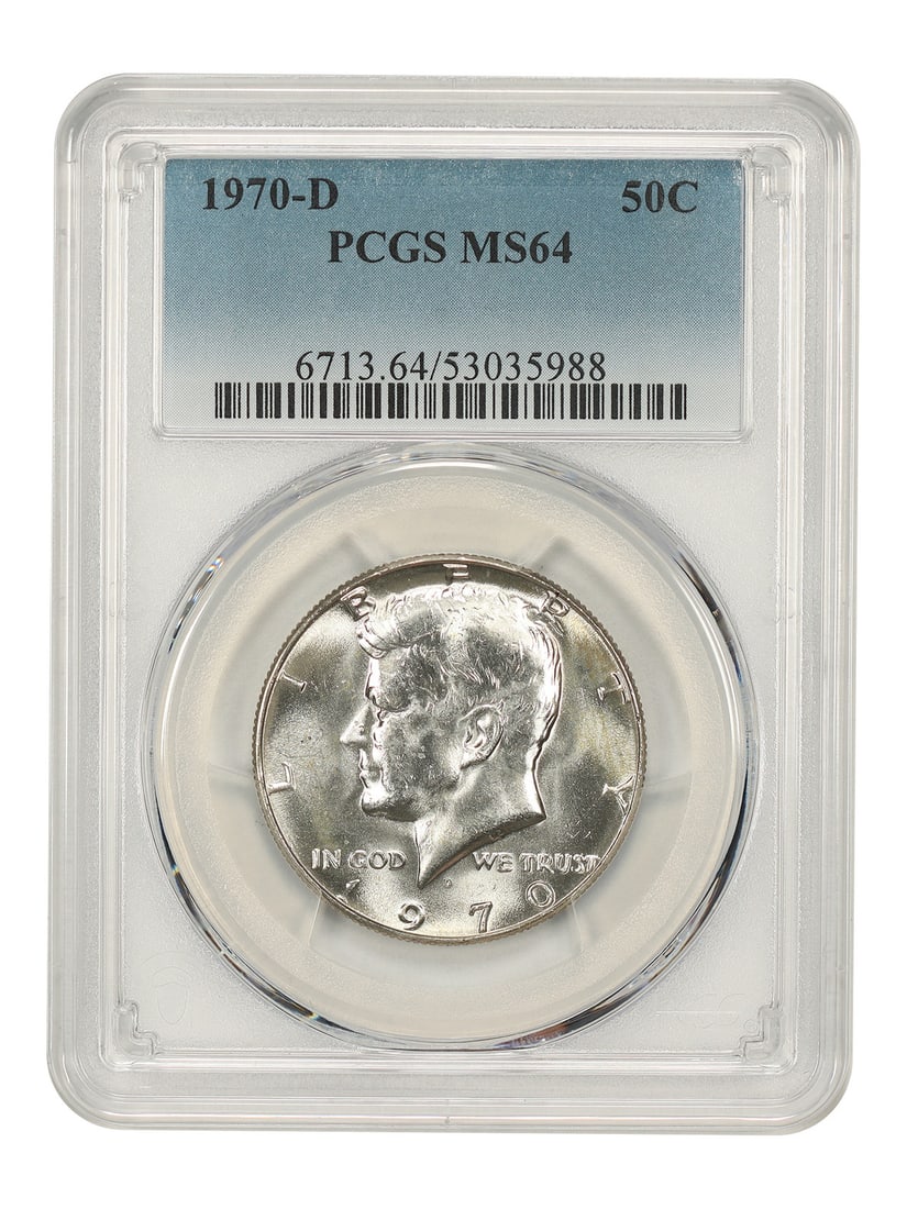 PCGS MS64 1970-D Kennedy Half Dollar Key Date 50C: PCGS MS64 1970-D Kennedy Half Dollar Key Date 50C This is a 1970-D Kennedy Half Dollar featuring the Denver mint mark. Graded MS64 by PCGS, this uncirculated coin is recognized as a popular key date w