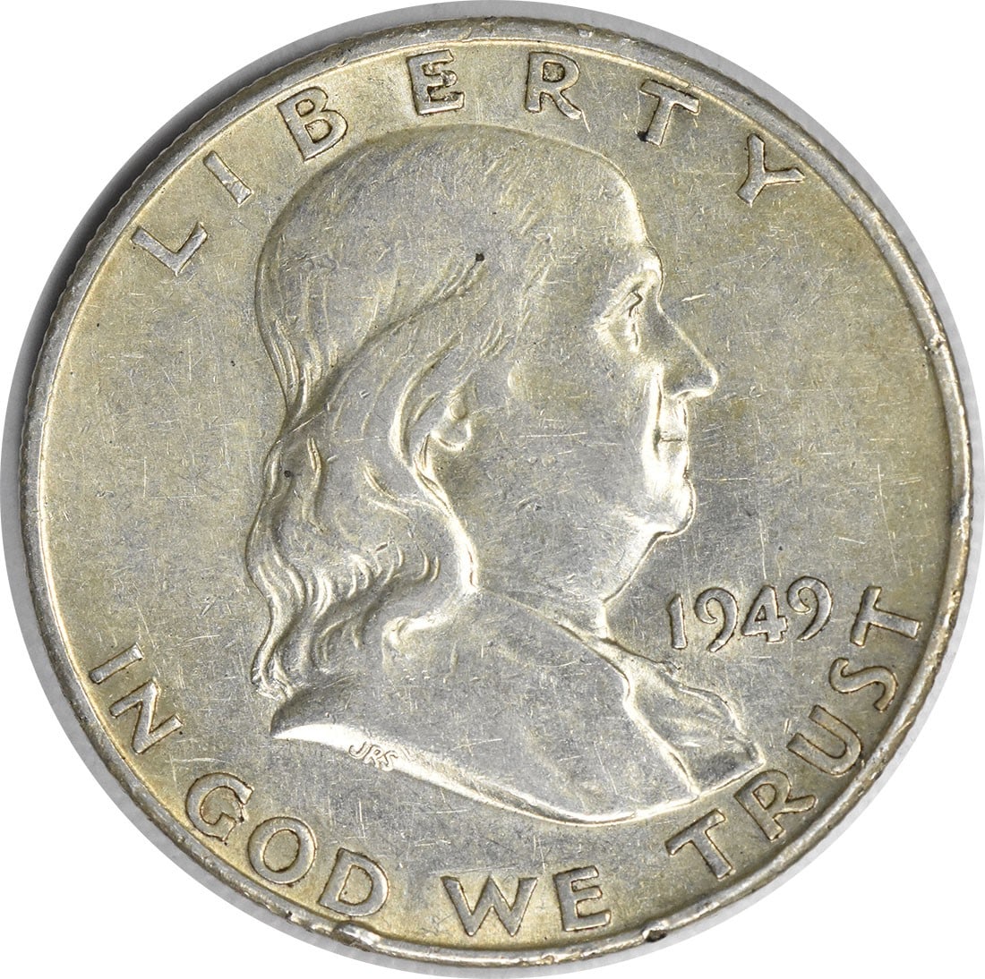 San Francisco Mint 1949-S Franklin 50C Silver Half Dollar AU Uncertified: San Francisco Mint 1949-S Franklin 50C Silver Half Dollar AU Uncertified This 1949-S Franklin Half Dollar is a circulated coin from the United States Mint in San Francisco. Composed of 90% silver and 